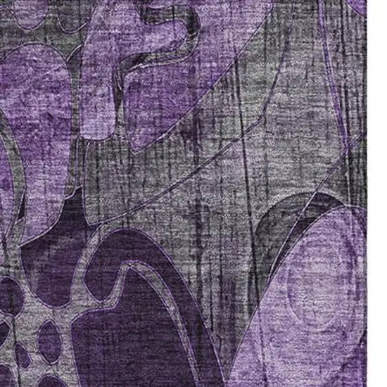 Purple And Ivory Floral Washable Area Rug With UV Protection Photo 4