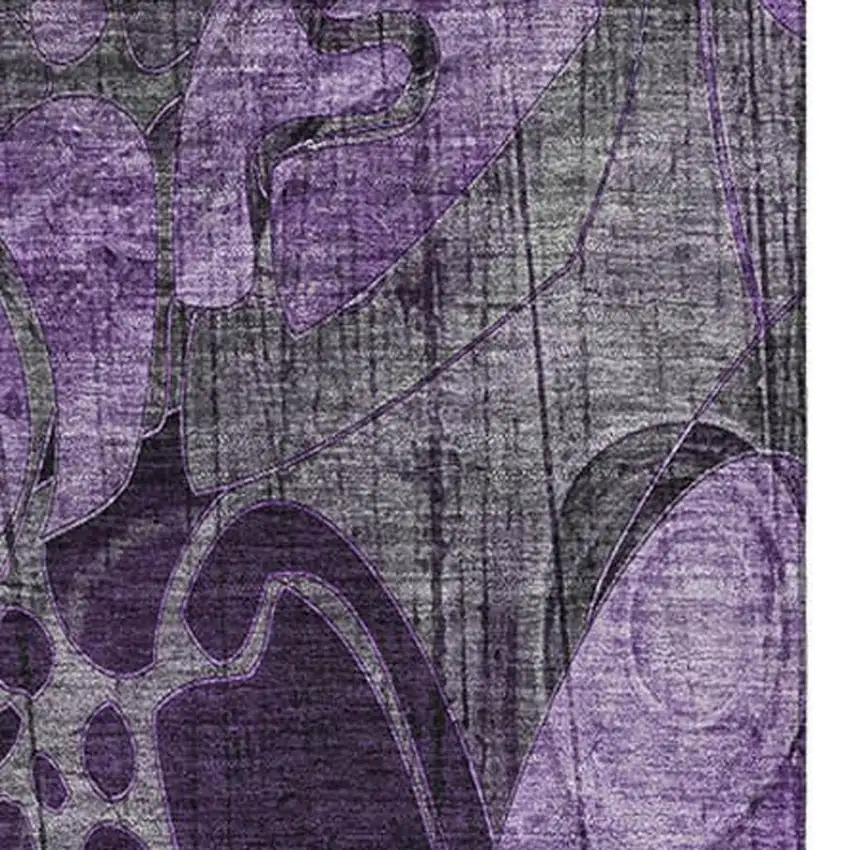 Purple And Ivory Floral Washable Area Rug With UV Protection Photo 4