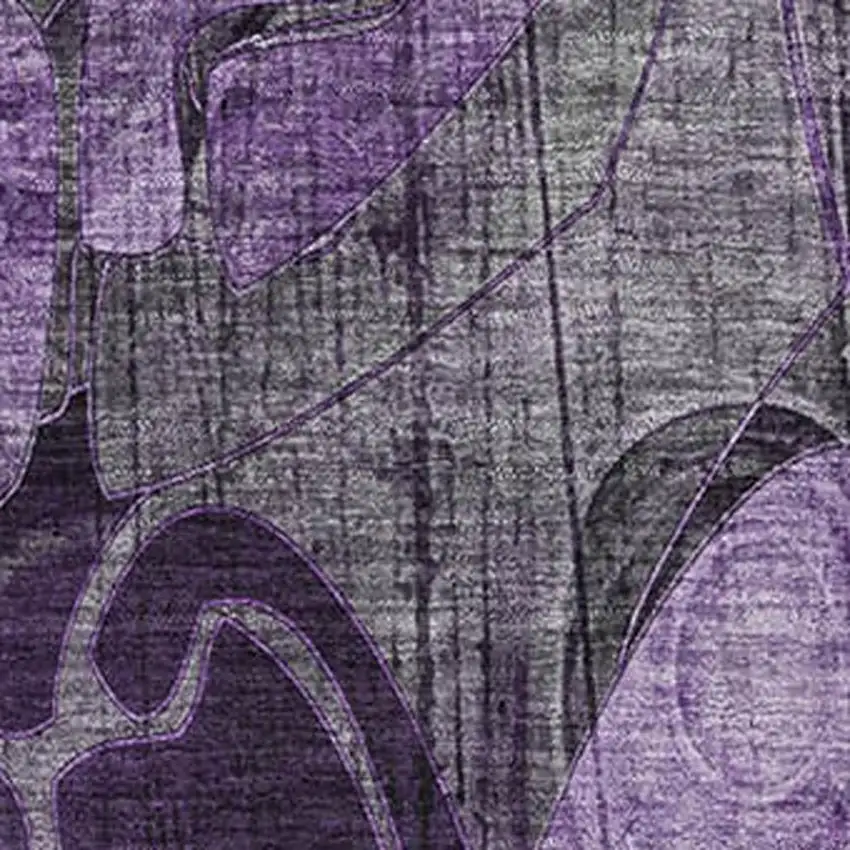 Purple And Ivory Floral Washable Area Rug With UV Protection Photo 3