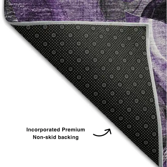 Purple And Ivory Floral Washable Area Rug With UV Protection Photo 7