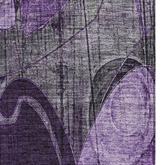 Purple And Ivory Floral Washable Area Rug With UV Protection Photo 3