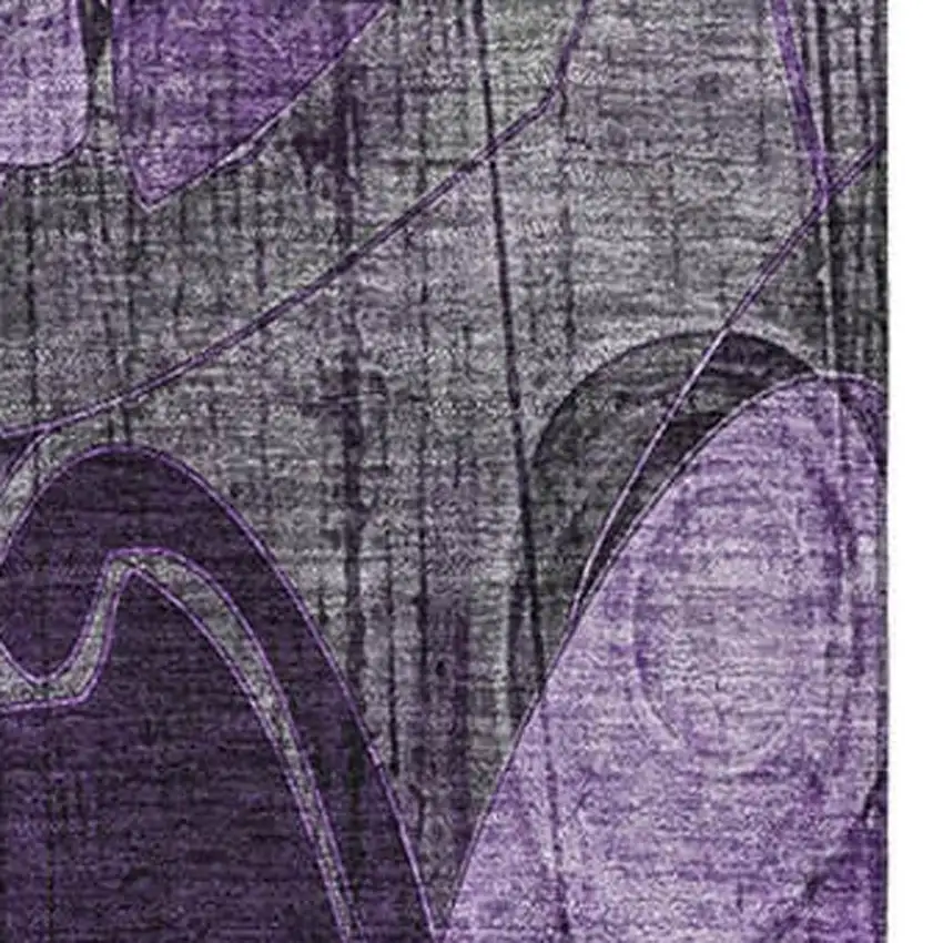 Purple And Ivory Floral Washable Area Rug With UV Protection Photo 3