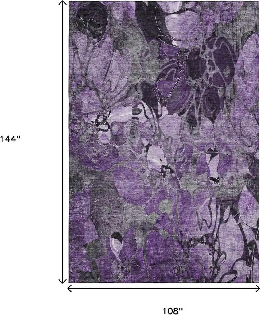 Purple And Ivory Floral Washable Area Rug With UV Protection Photo 3