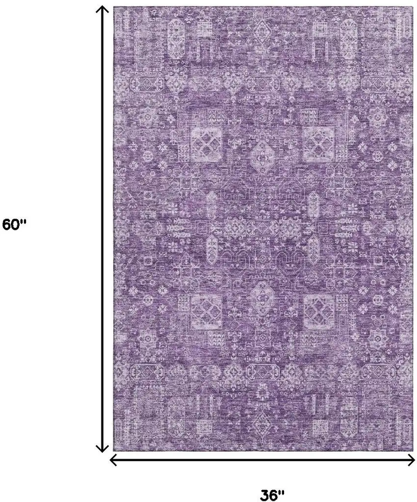 Purple And Ivory Floral Washable Area Rug With UV Protection Photo 3