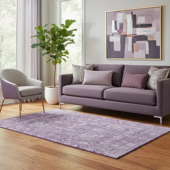 Purple And Ivory Floral Washable Area Rug With UV Protection Photo 1