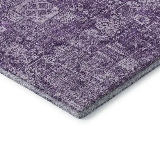 Purple And Ivory Floral Washable Area Rug With UV Protection Photo 8