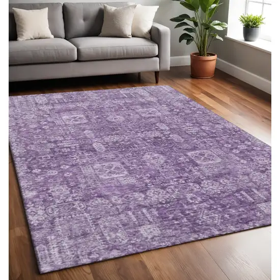 Purple And Ivory Floral Washable Area Rug With UV Protection Photo 2