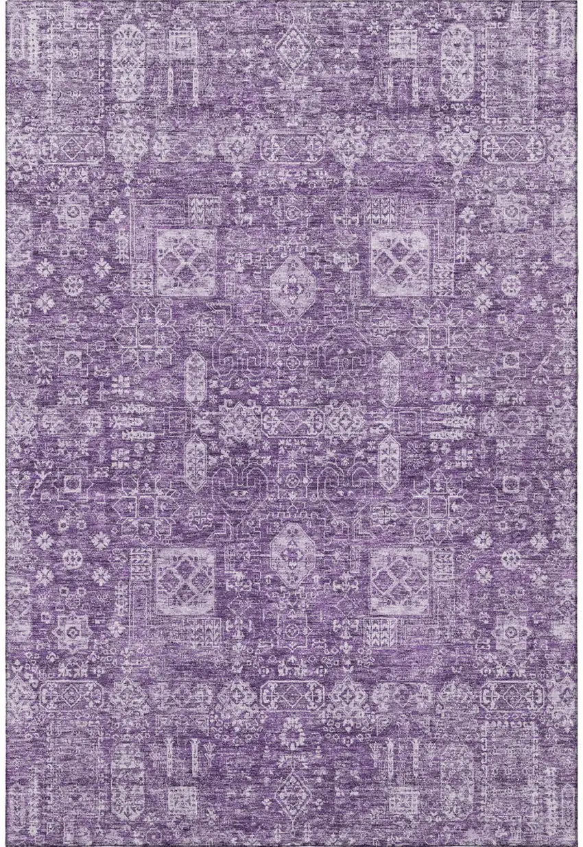 Purple And Ivory Floral Washable Area Rug With UV Protection Photo 4