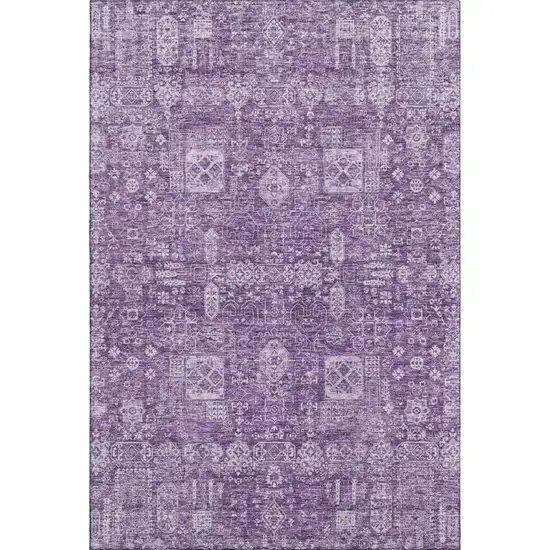 Purple And Ivory Floral Washable Area Rug With UV Protection Photo 1