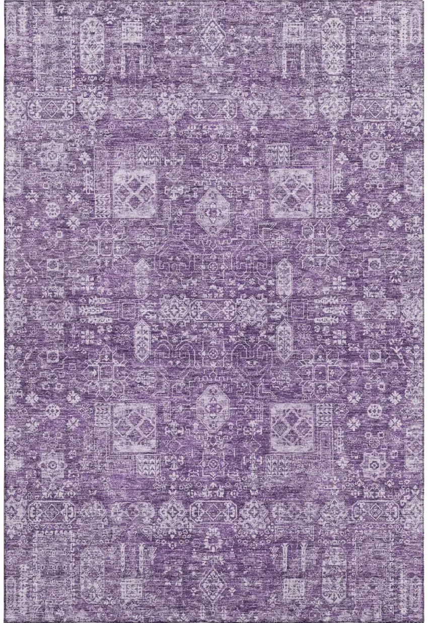 Purple And Ivory Floral Washable Area Rug With UV Protection Photo 1