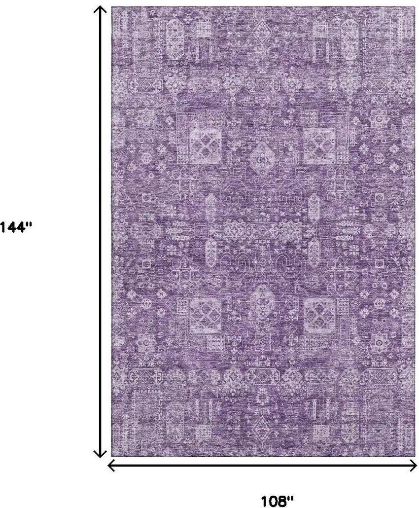 Purple And Ivory Floral Washable Area Rug With UV Protection Photo 3