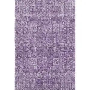 Photo of Purple And Ivory Floral Washable Area Rug With UV Protection