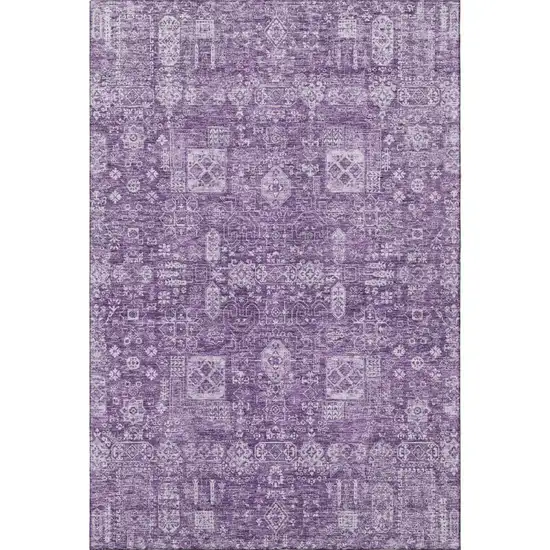 Purple And Ivory Floral Washable Area Rug With UV Protection Photo 4