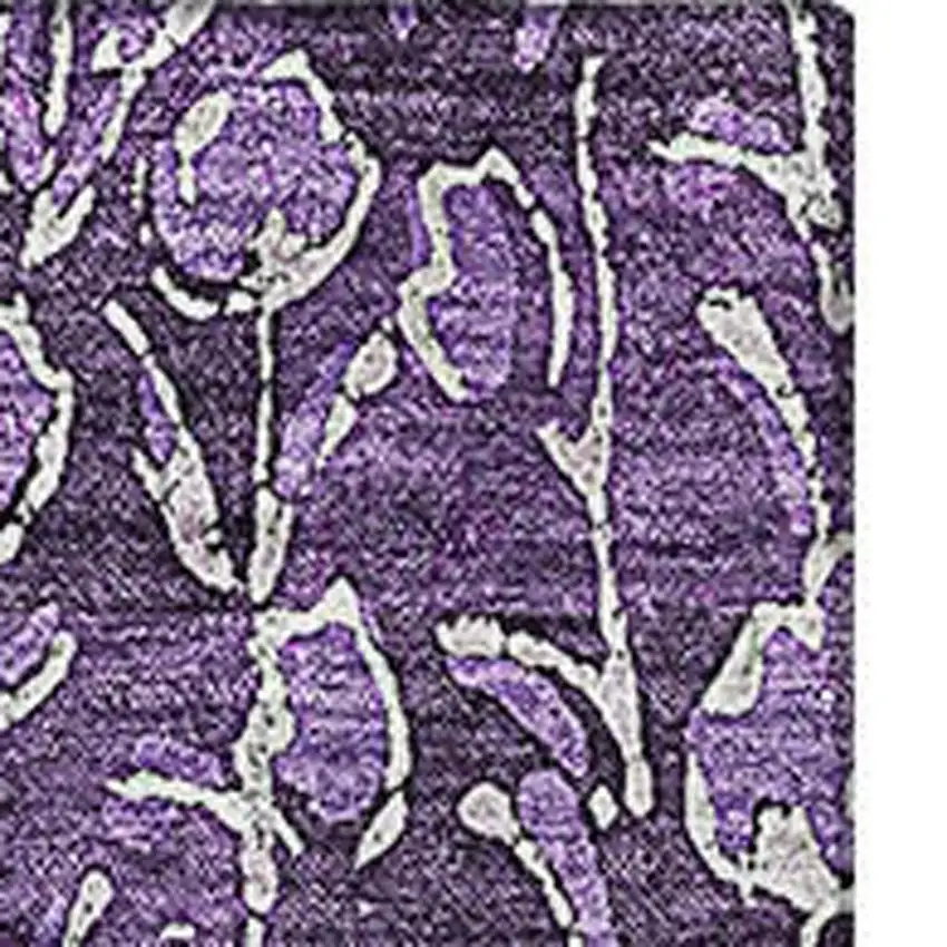 Purple And Ivory Floral Washable Area Rug With UV Protection Photo 4