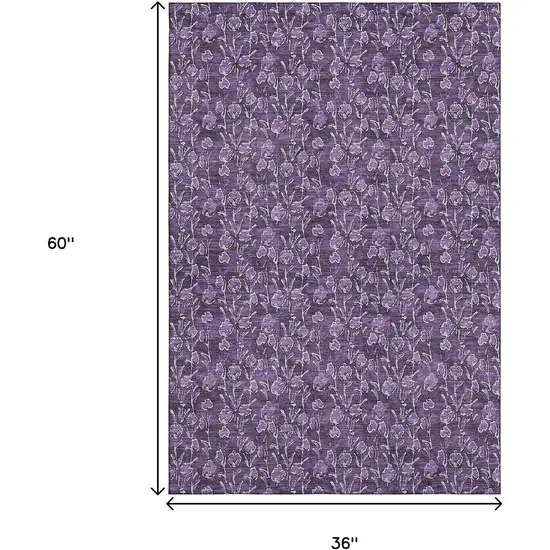 Purple And Ivory Floral Washable Area Rug With UV Protection Photo 7