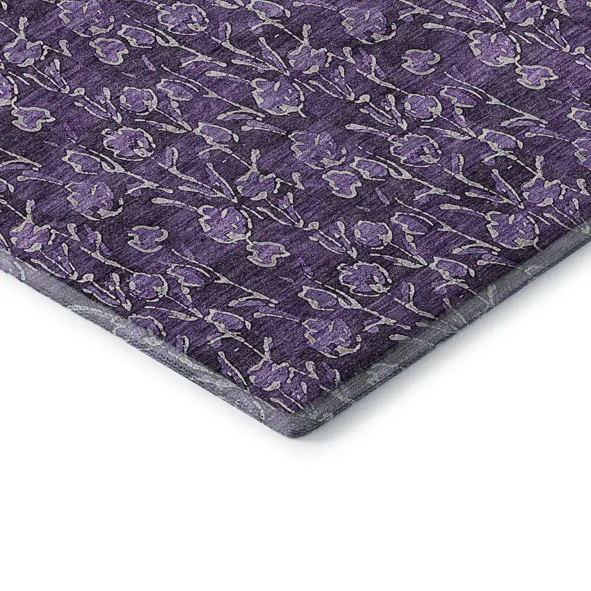 Purple And Ivory Floral Washable Area Rug With UV Protection Photo 9