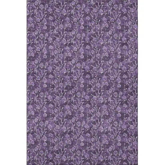 Purple And Ivory Floral Washable Area Rug With UV Protection Photo 3
