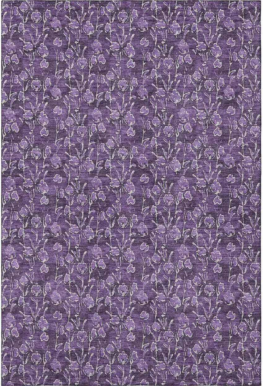 Purple And Ivory Floral Washable Area Rug With UV Protection Photo 3
