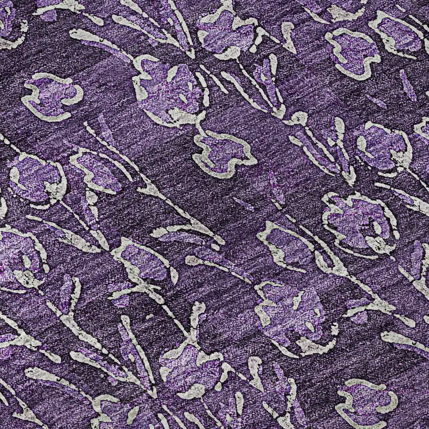 Purple And Ivory Floral Washable Area Rug With UV Protection Photo 9