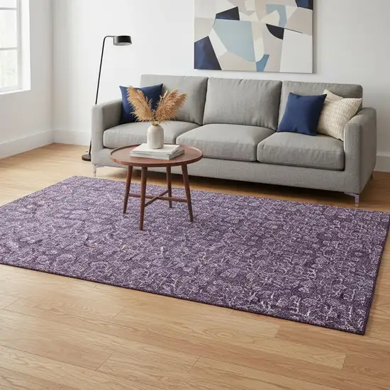 Purple And Ivory Floral Washable Area Rug With UV Protection Photo 1