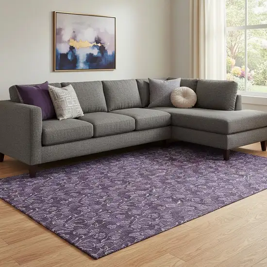 Purple And Ivory Floral Washable Area Rug With UV Protection Photo 1