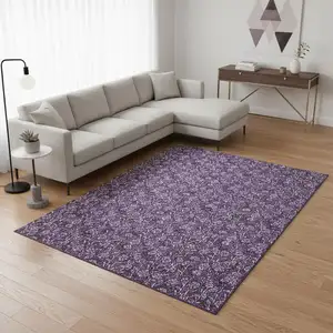 Photo of Purple And Ivory Floral Washable Area Rug With UV Protection