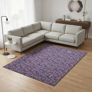 Photo of Purple And Ivory Floral Washable Area Rug With UV Protection