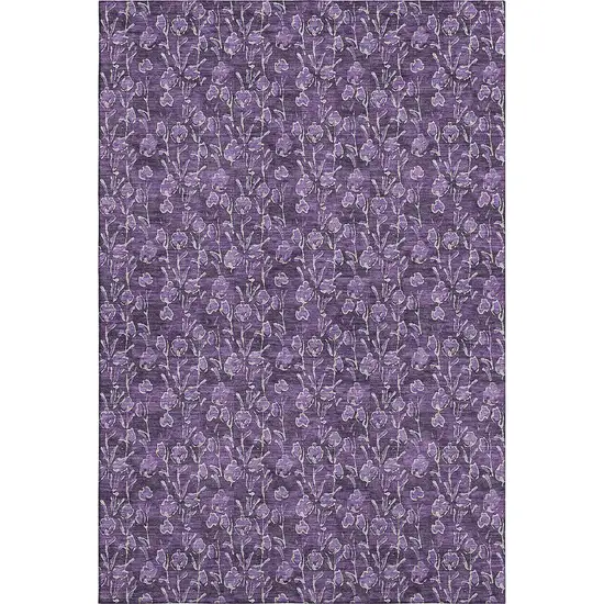 Purple And Ivory Floral Washable Area Rug With UV Protection Photo 2