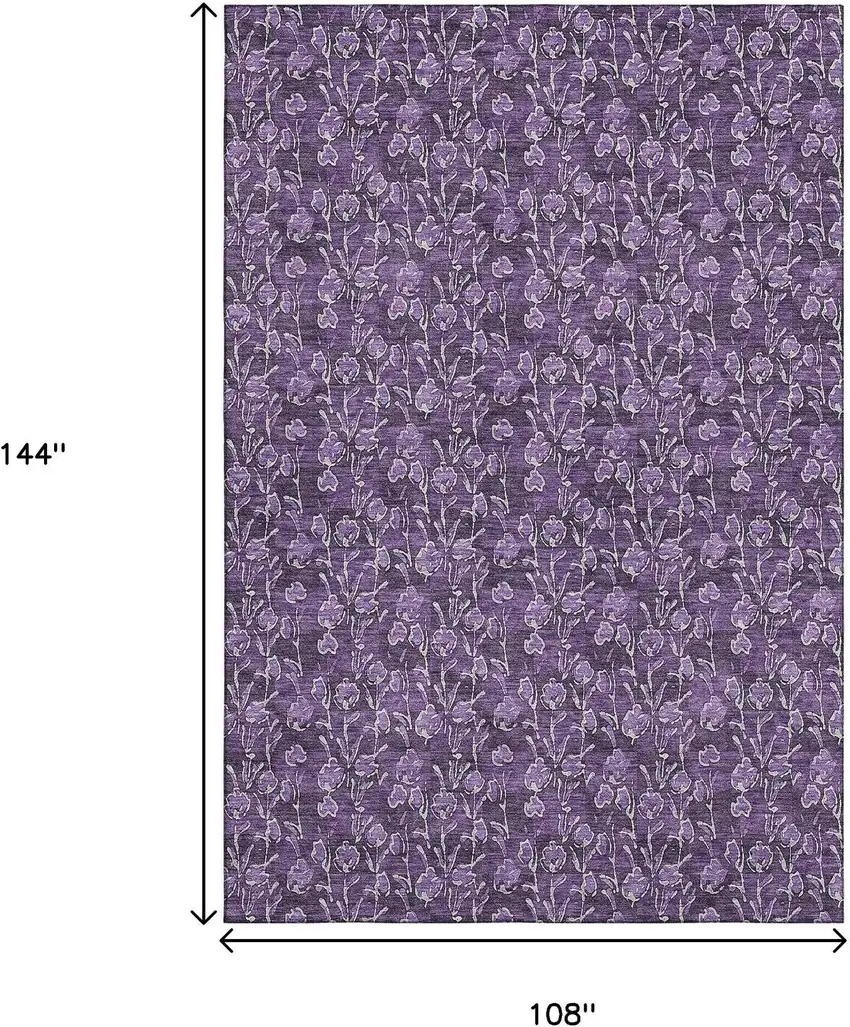Purple And Ivory Floral Washable Area Rug With UV Protection Photo 3