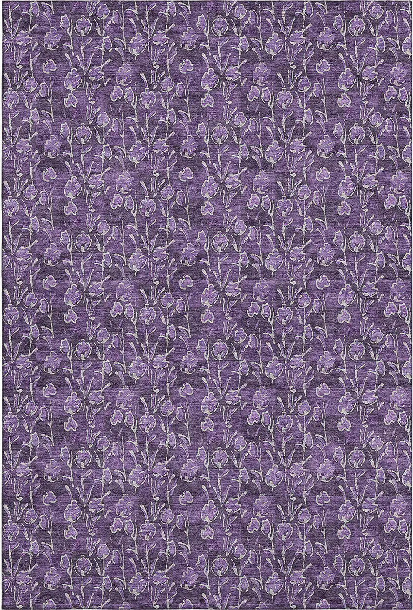 Purple And Ivory Floral Washable Area Rug With UV Protection Photo 2