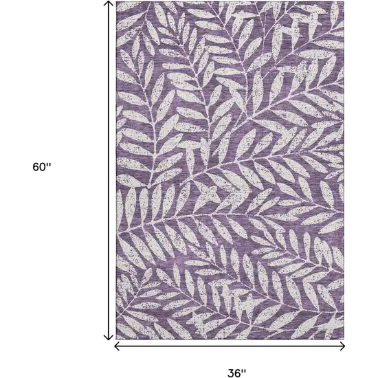 Purple And Ivory Floral Washable Area Rug With UV Protection Photo 3