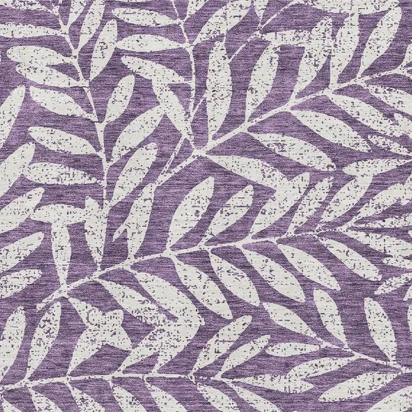 Purple And Ivory Floral Washable Area Rug With UV Protection Photo 3