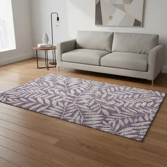 Purple And Ivory Floral Washable Area Rug With UV Protection Photo 2