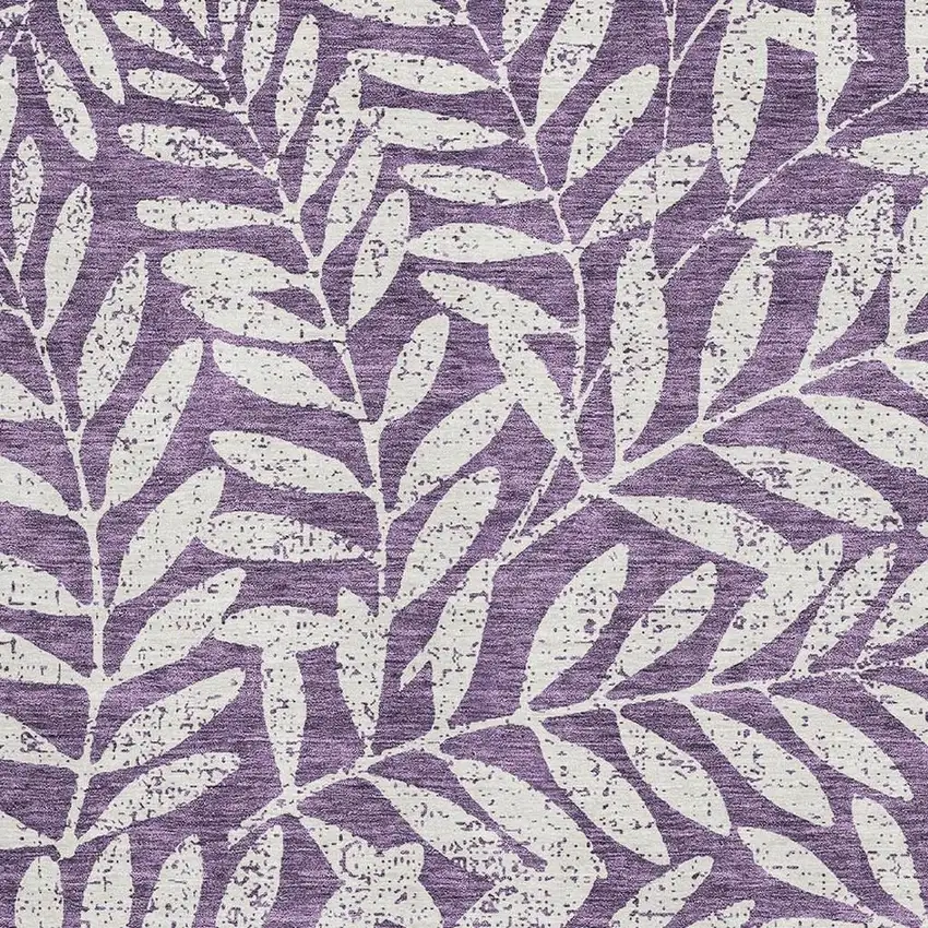 Purple And Ivory Floral Washable Area Rug With UV Protection Photo 3
