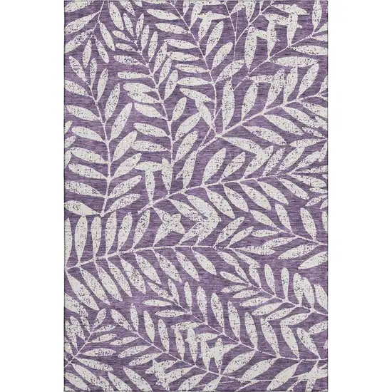 Purple And Ivory Floral Washable Area Rug With UV Protection Photo 1