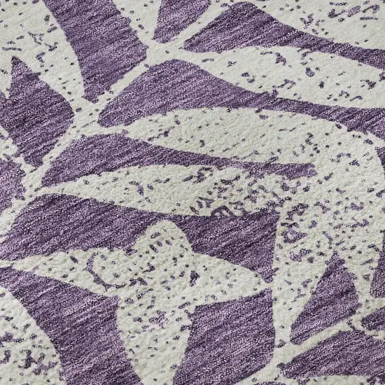 Purple And Ivory Floral Washable Area Rug With UV Protection Photo 7