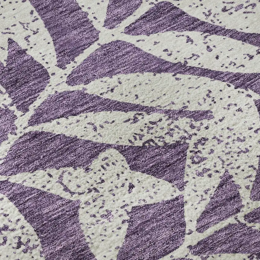 Purple And Ivory Floral Washable Area Rug With UV Protection Photo 7