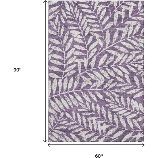 Purple And Ivory Floral Washable Area Rug With UV Protection Photo 8