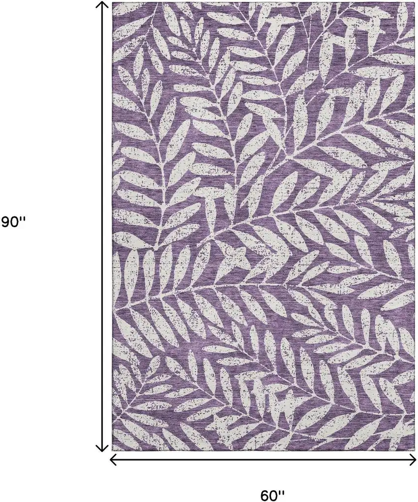 Purple And Ivory Floral Washable Area Rug With UV Protection Photo 8