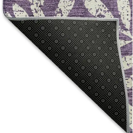 Purple And Ivory Floral Washable Area Rug With UV Protection Photo 6