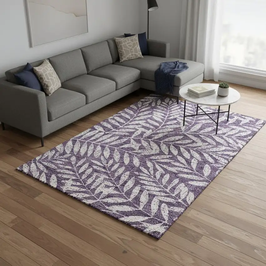 Purple And Ivory Floral Washable Area Rug With UV Protection Photo 2