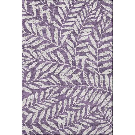 Purple And Ivory Floral Washable Area Rug With UV Protection Photo 3