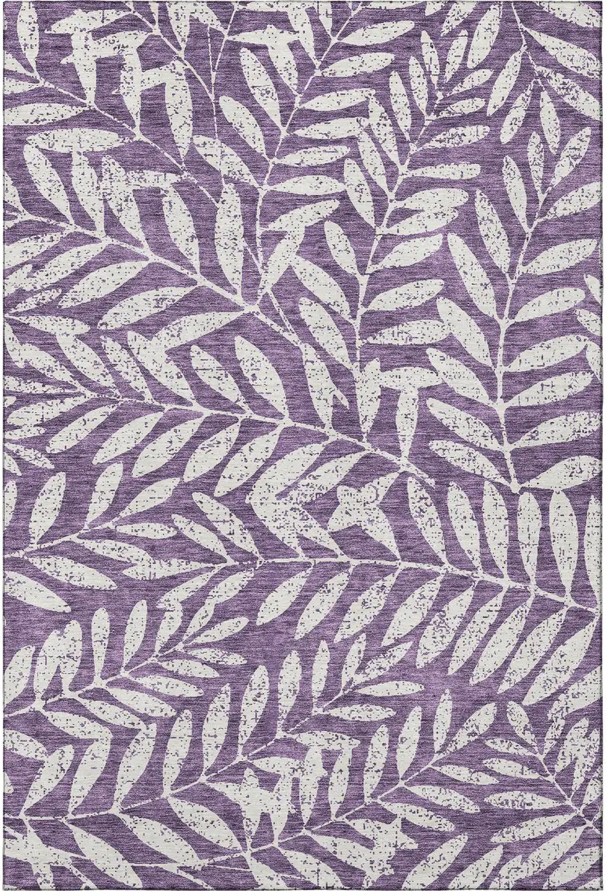 Purple And Ivory Floral Washable Area Rug With UV Protection Photo 3