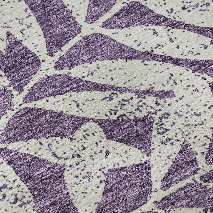 Purple And Ivory Floral Washable Area Rug With UV Protection Photo 9