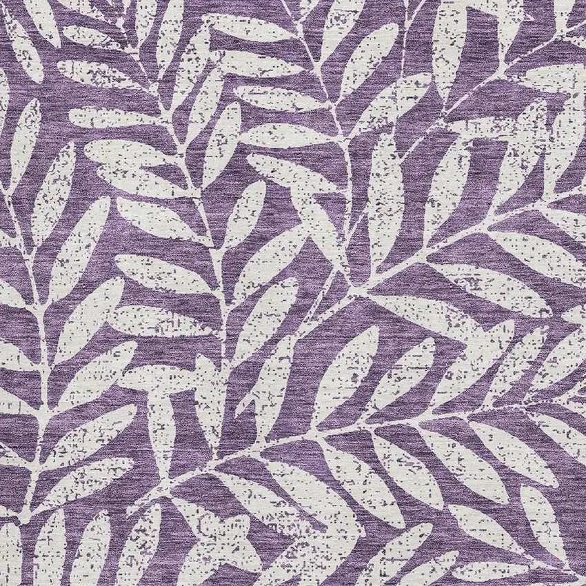 Purple And Ivory Floral Washable Area Rug With UV Protection Photo 3