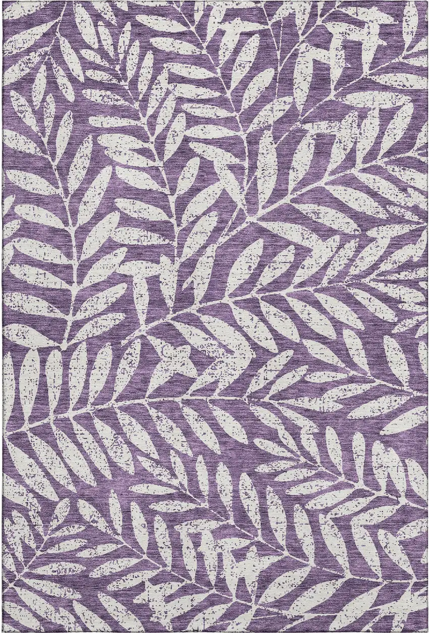 Purple And Ivory Floral Washable Area Rug With UV Protection Photo 1