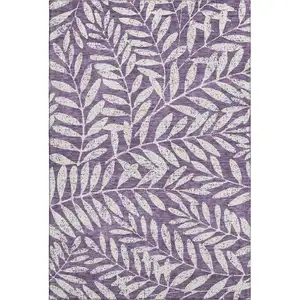 Photo of Purple And Ivory Floral Washable Area Rug With UV Protection