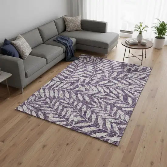 Purple And Ivory Floral Washable Area Rug With UV Protection Photo 2