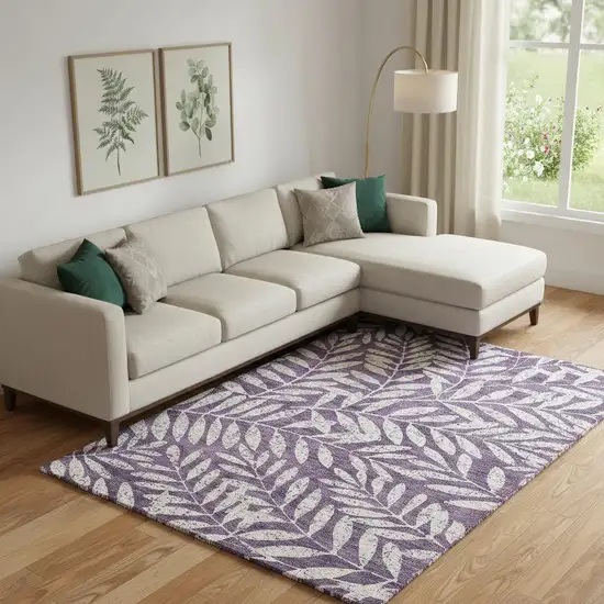 Purple And Ivory Floral Washable Area Rug With UV Protection Photo 1