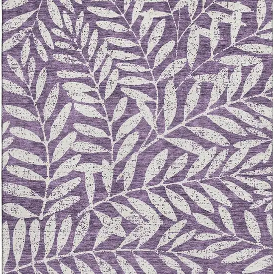 Purple And Ivory Floral Washable Area Rug With UV Protection Photo 3